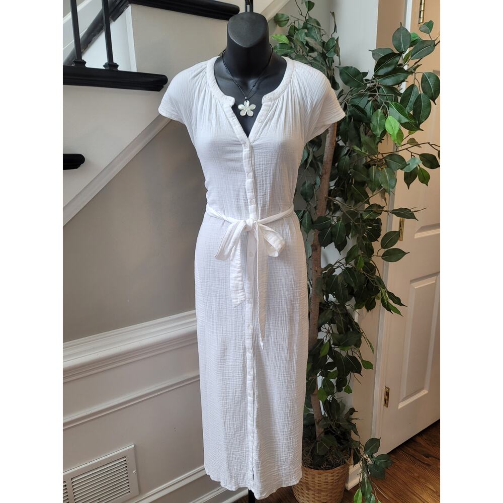 RD Style Button Down Dress Women Medium White Cotton Lightweight Casual